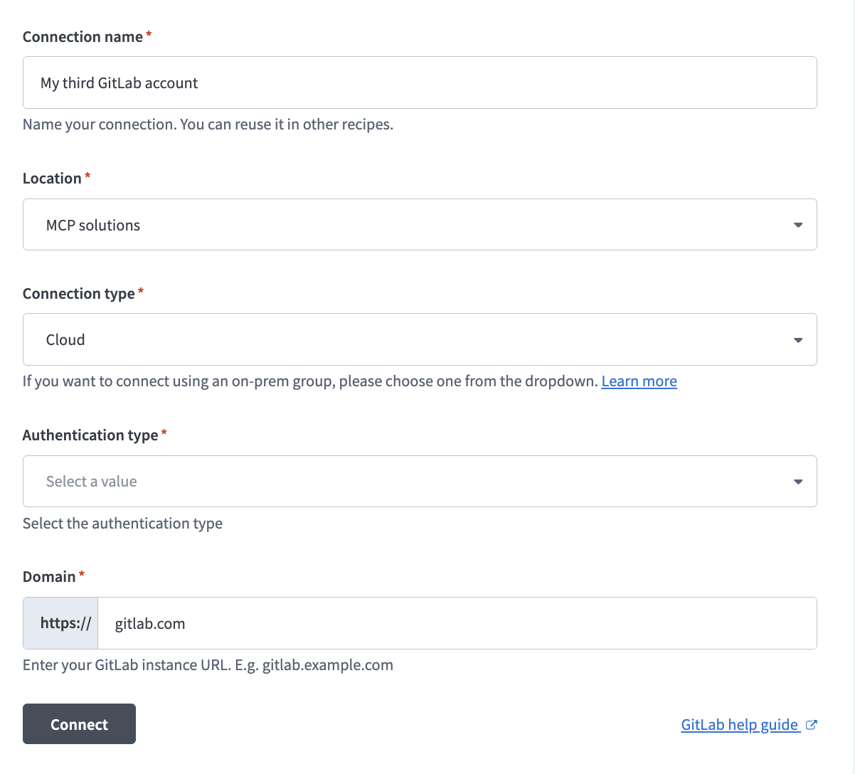 GitLab connection setup