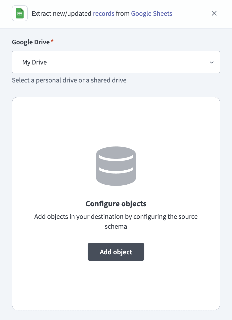 Add Google Sheets objects