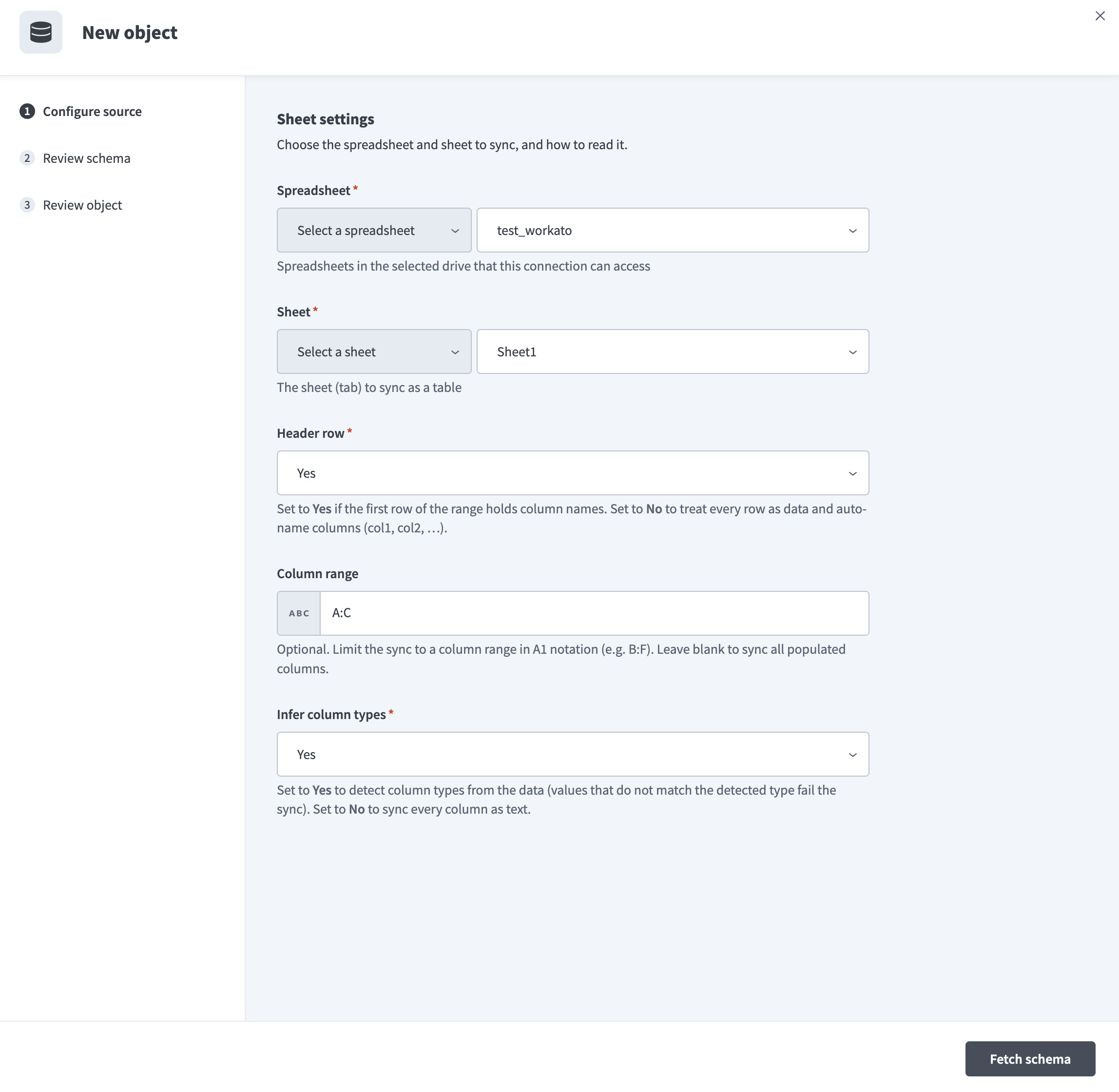 Configure Google Sheets settings
