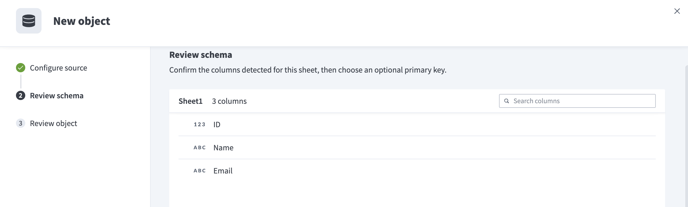 Review schema limited to a column range of A:C