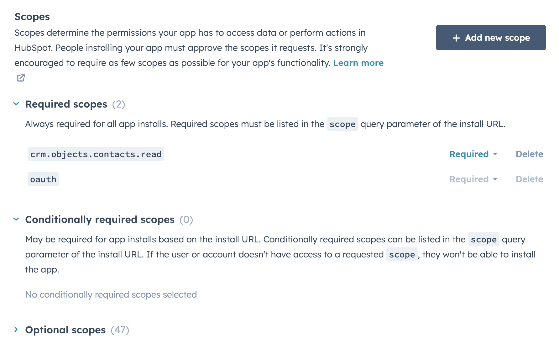 HubSpot scopes