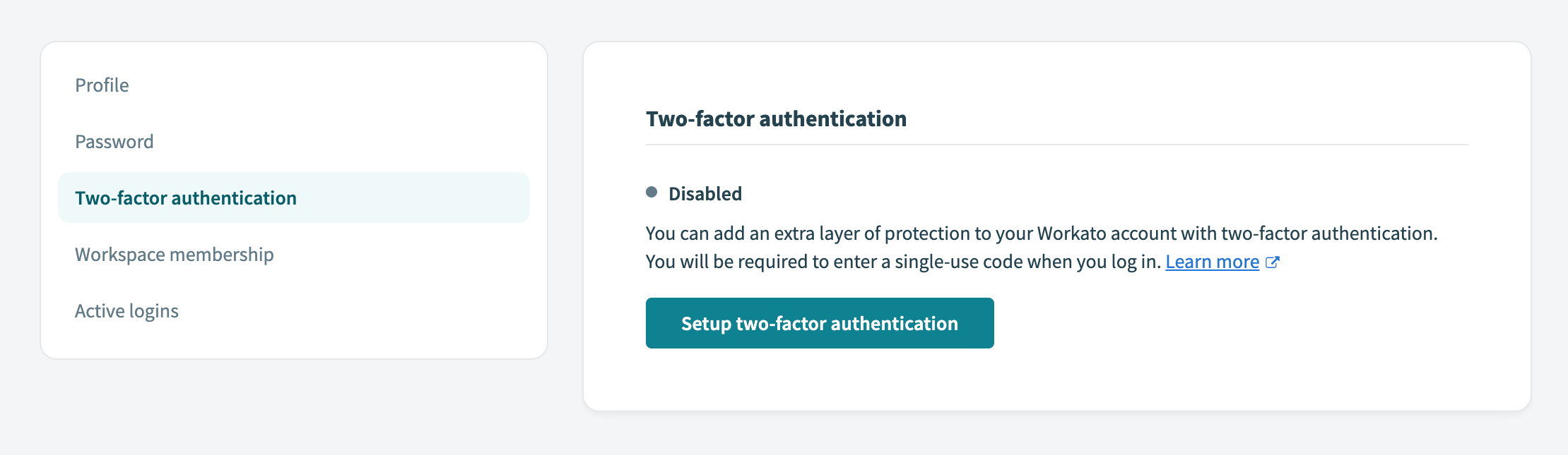 Two-factor authentication page