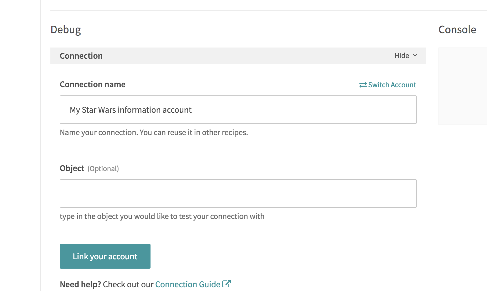 Connection input field