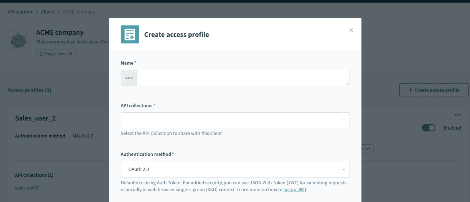 Access profile - OAuth 2.0 Authentication method