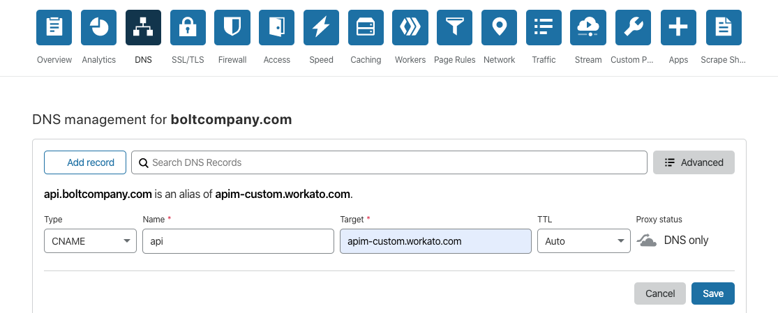 Create CNAME record with Cloudflare