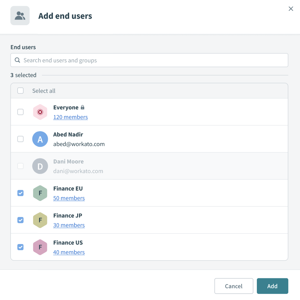 Select individual users or groups