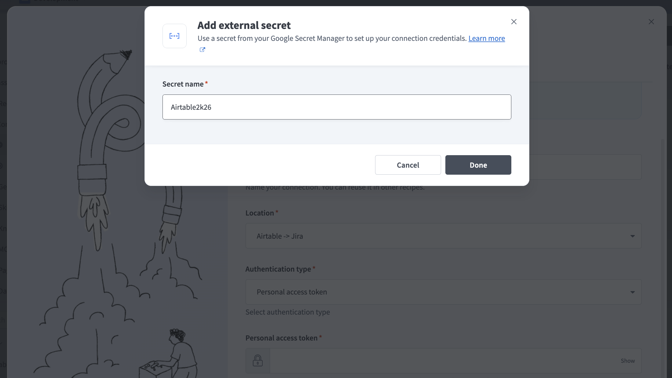 Enter the secret name from Google Secret Manager