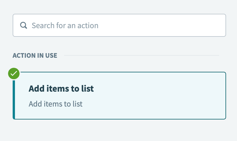 Select the Add items to list action