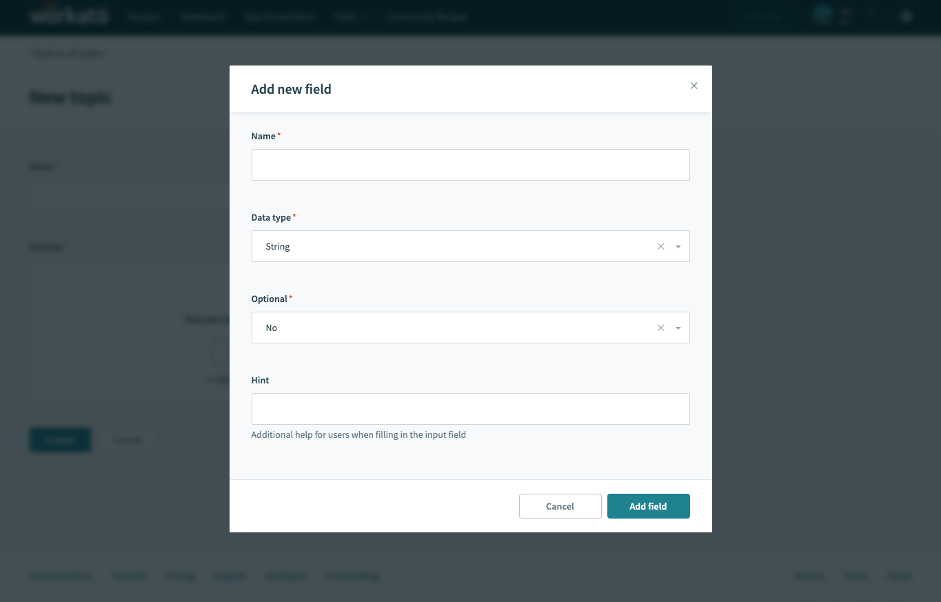 Defining topic schema