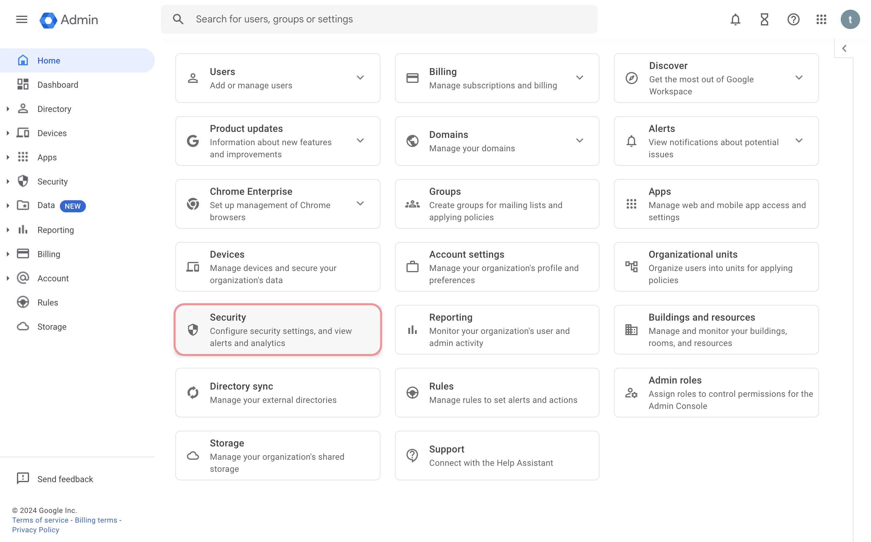 Click Security in Admin Console