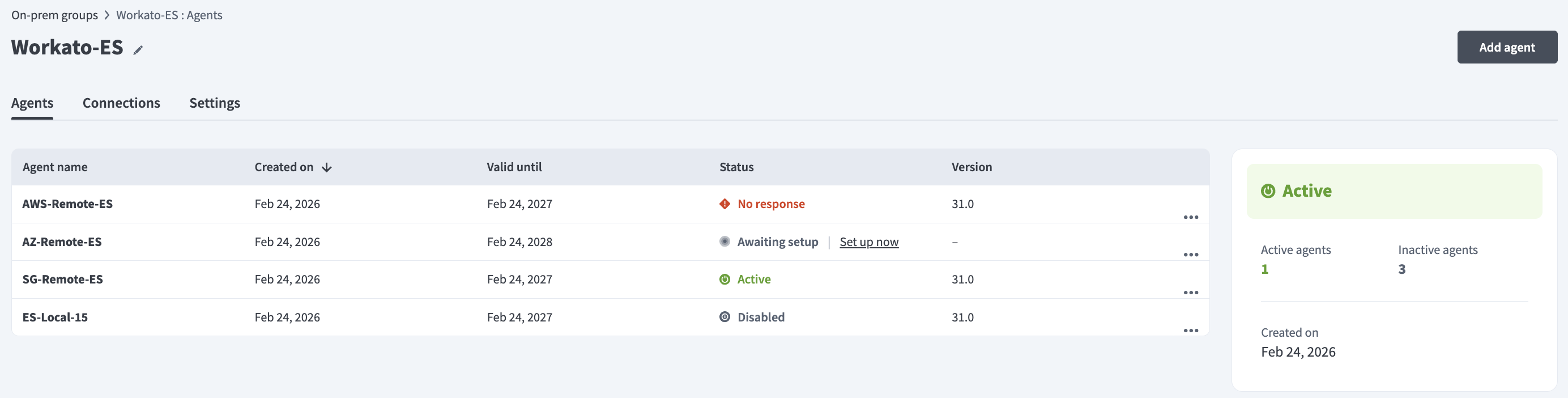 グループ内のオンプレミスエージェント