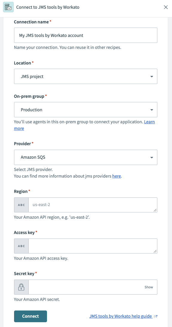 Amazon SQS connection