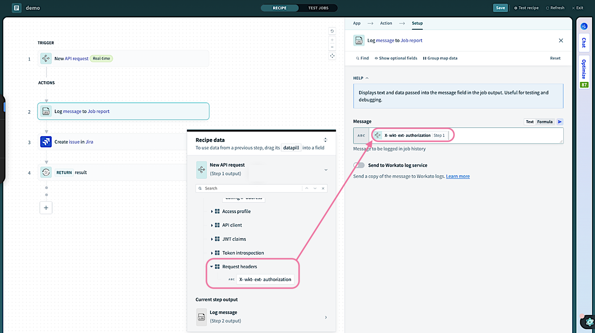 Map your header authorization datapill