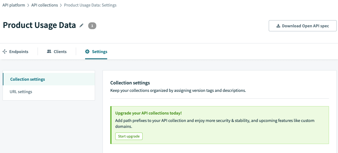 API collection setting