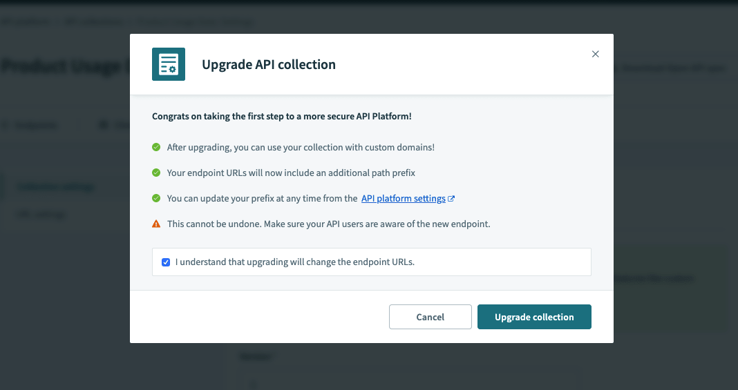 Upgrade API collection