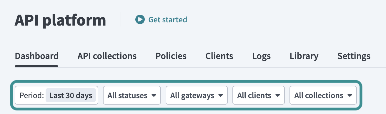 API ダッシュボードのフィルター
