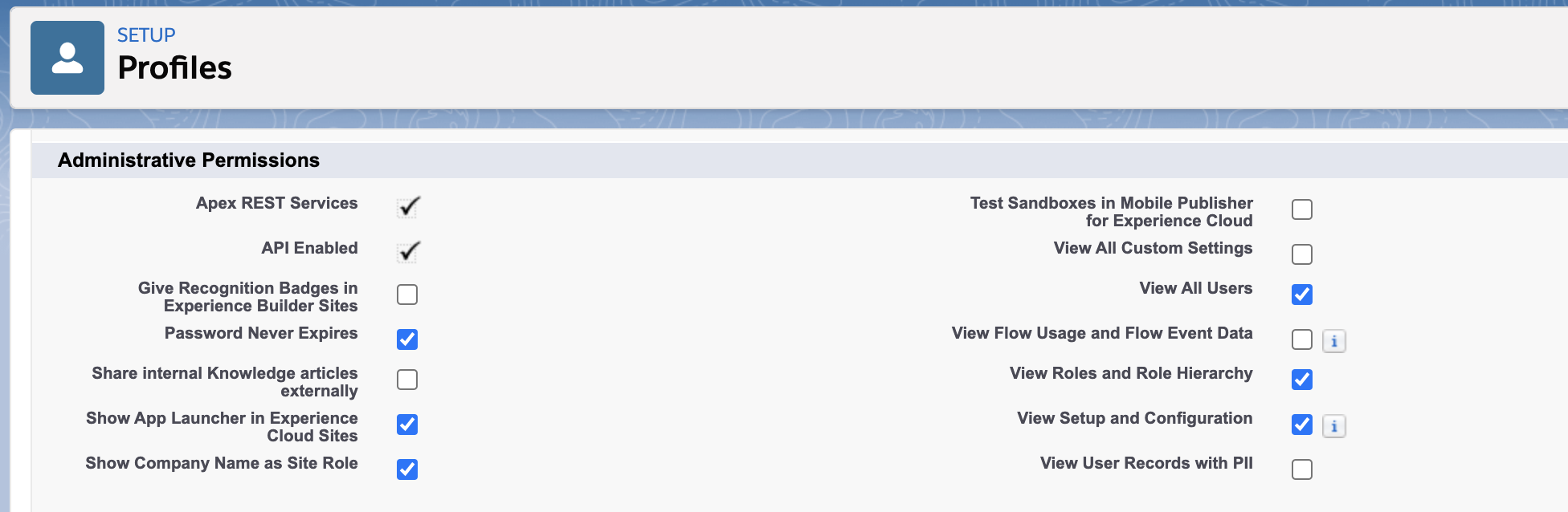 API enabled permission - profile setup