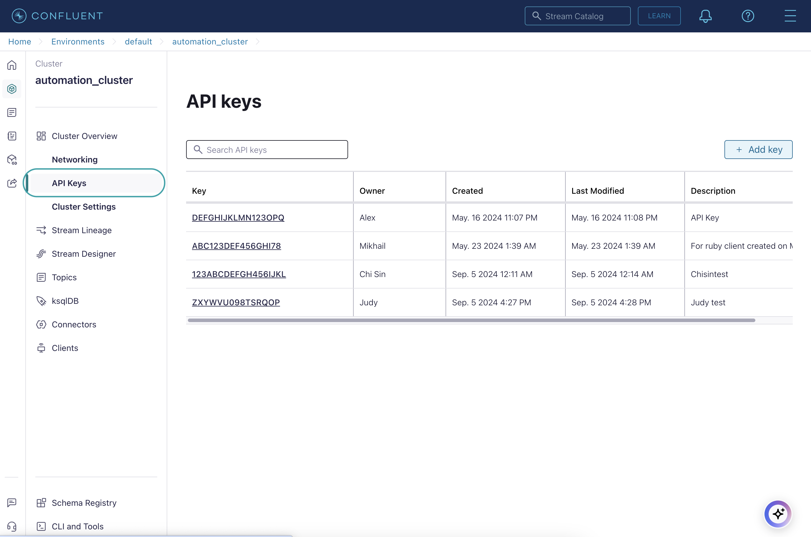 API keys