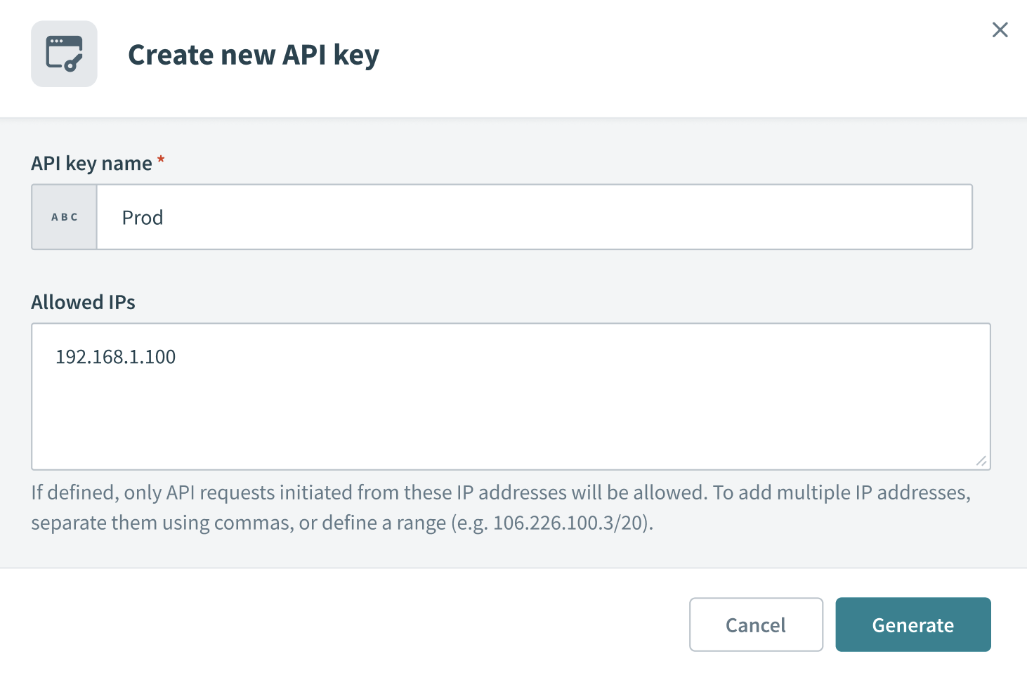 Create new API key