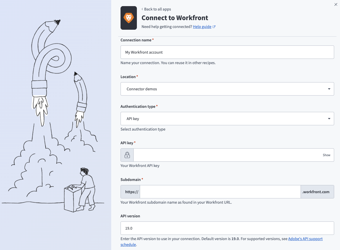 Connect to Workfront with API key