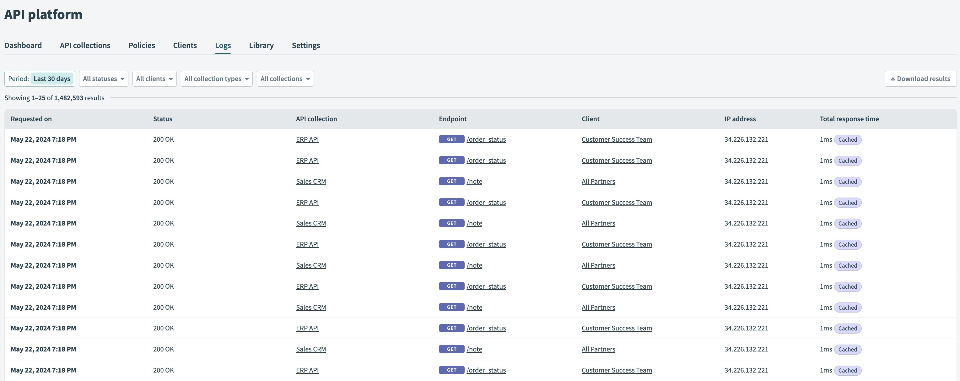 API logs