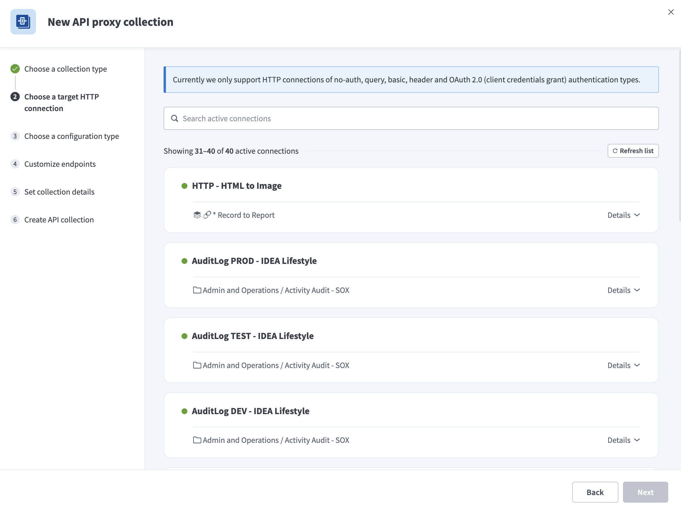 Choose HTTP connection to forward requests to
