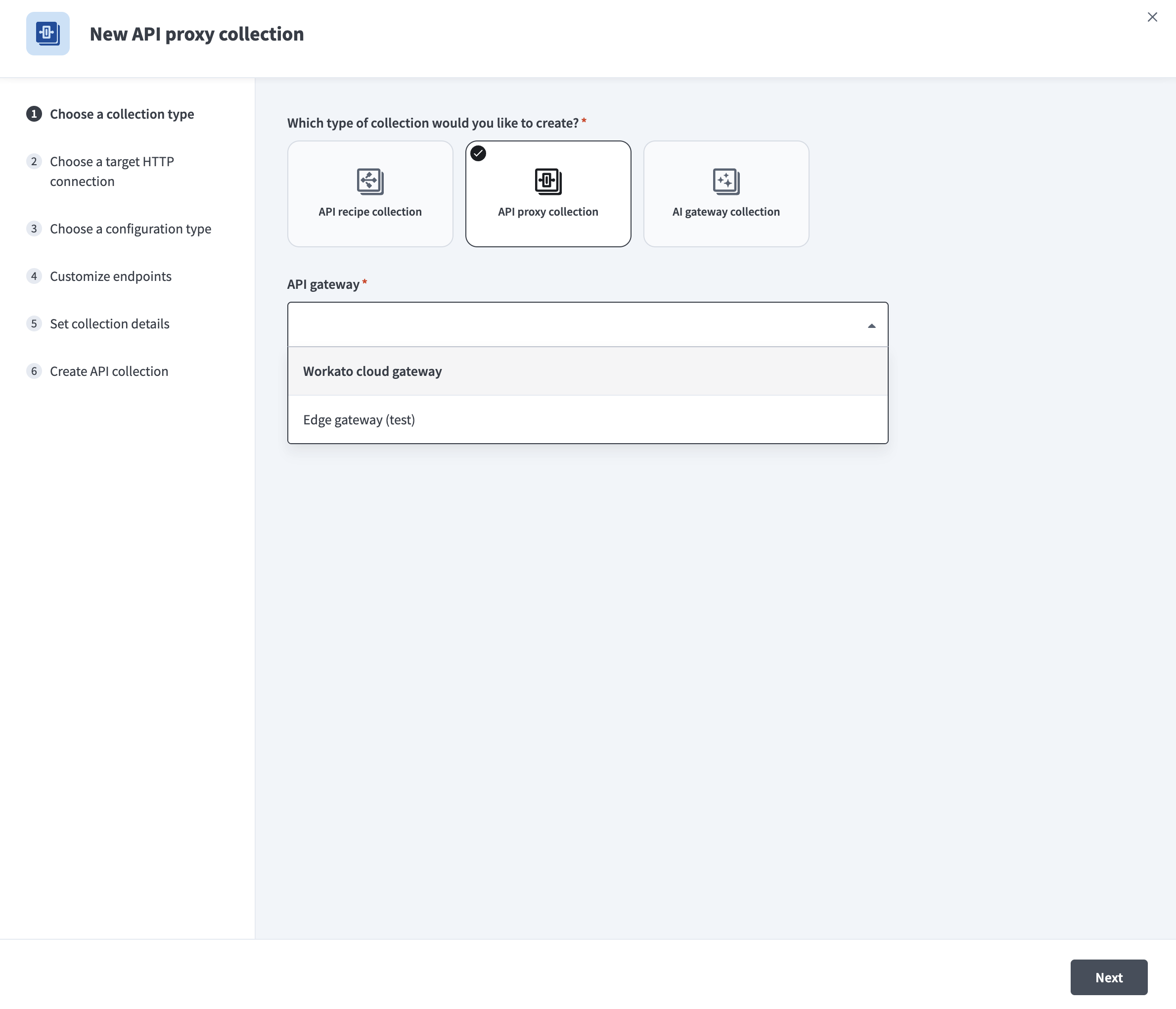 Select API proxy collection