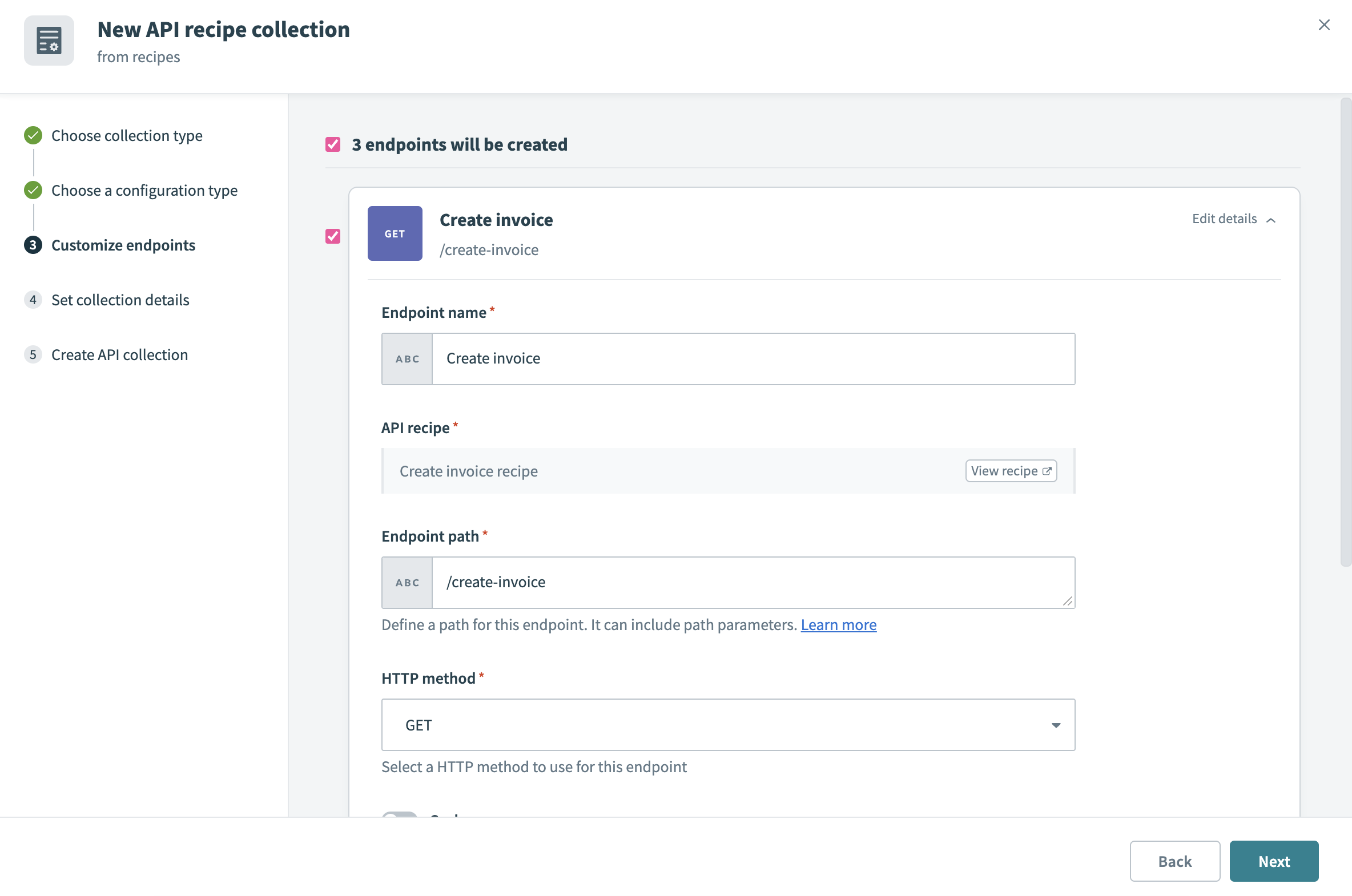 Customize API recipe collection endpoints
