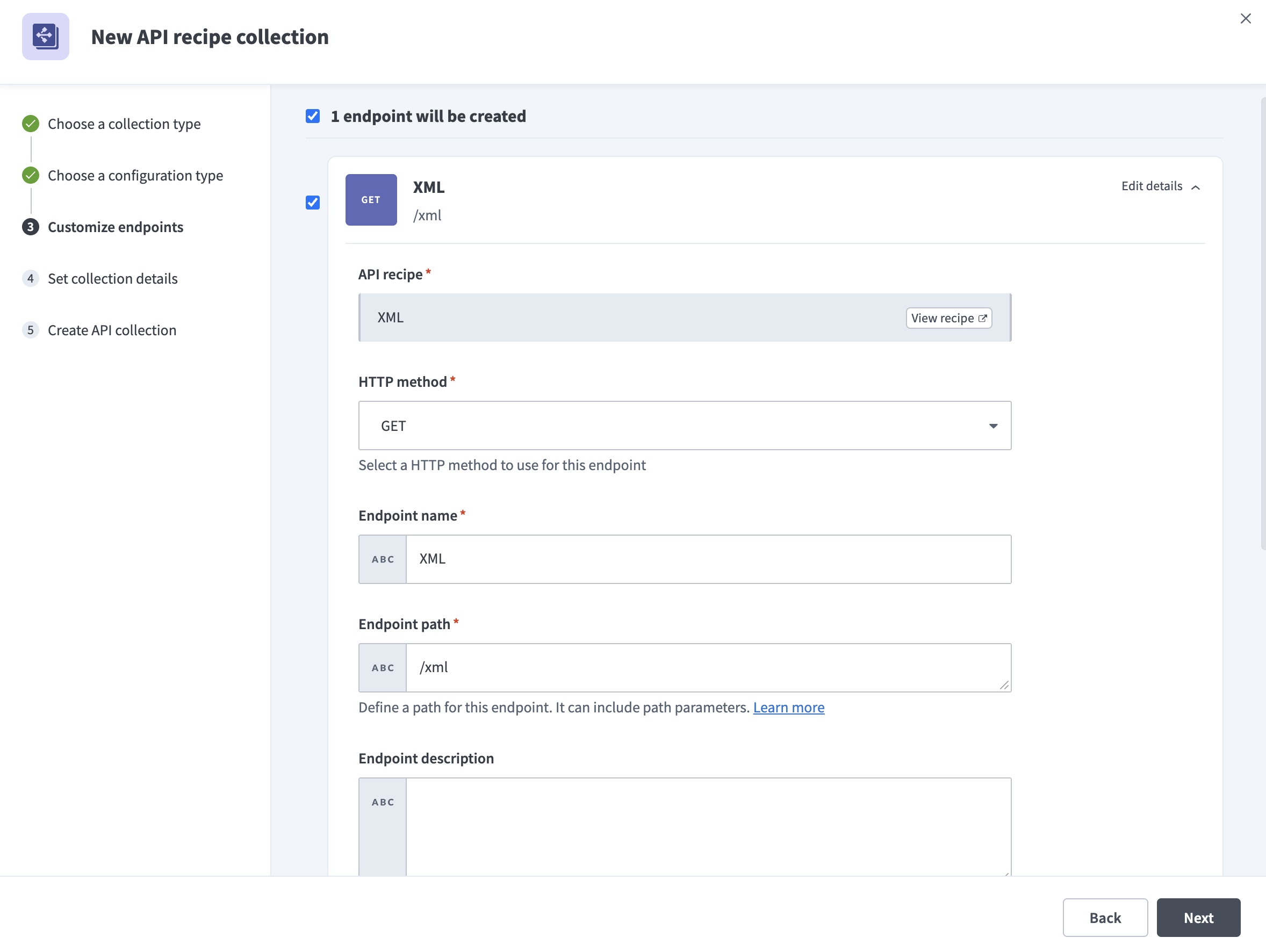 Customize API recipe collection endpoints