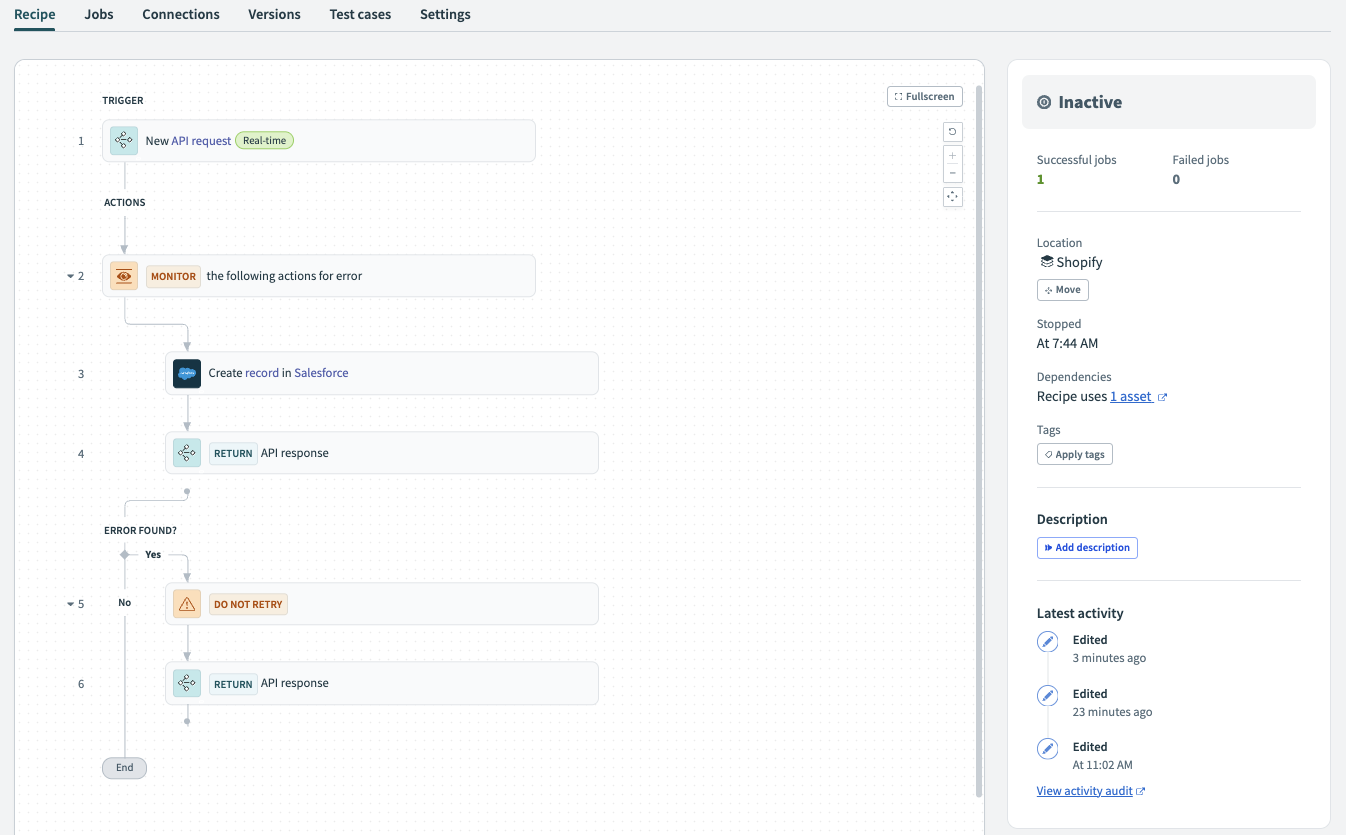 A configured API recipe