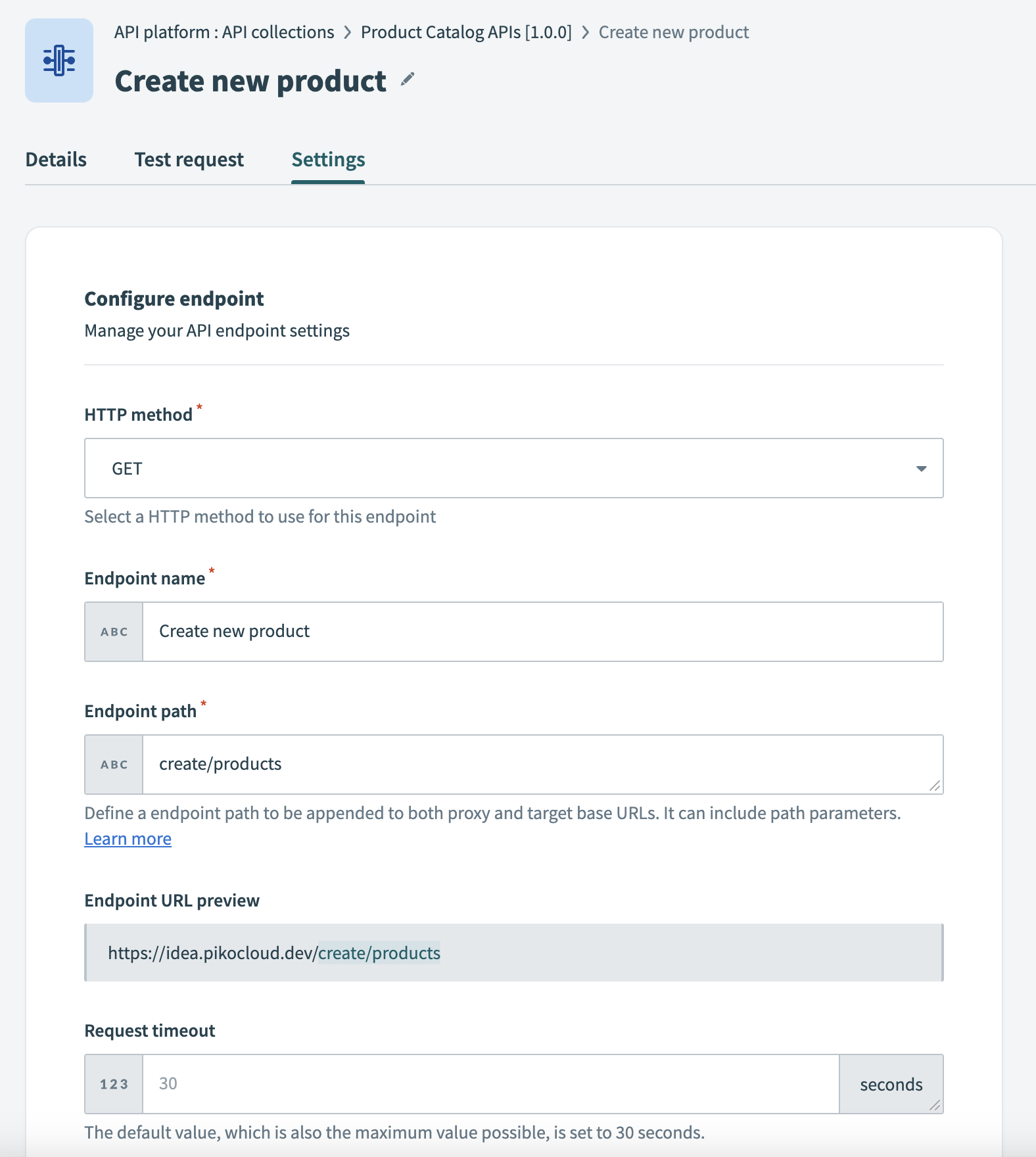 View a proxy-based endpoint's settings tab