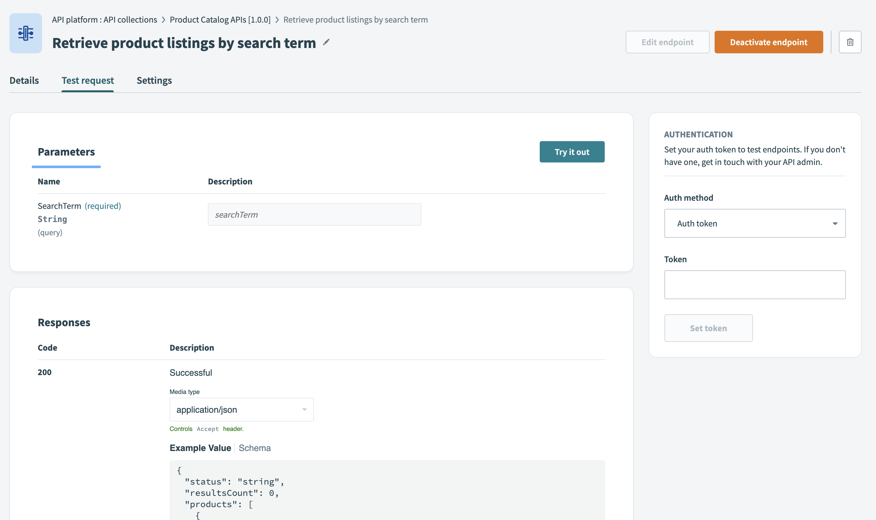 View a proxy-based endpoint's Test tab