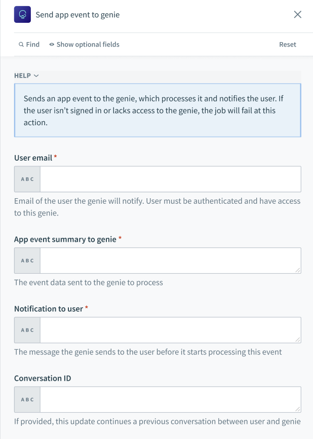 Send app event to genie action setup