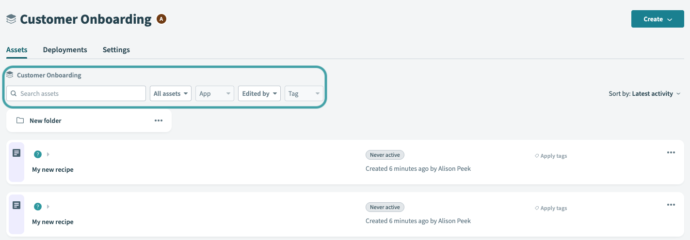 filter assets tab