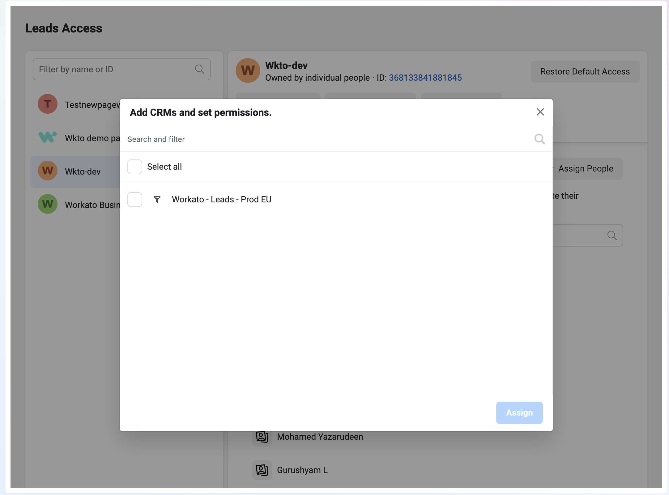 Assign Workato's App to CRM