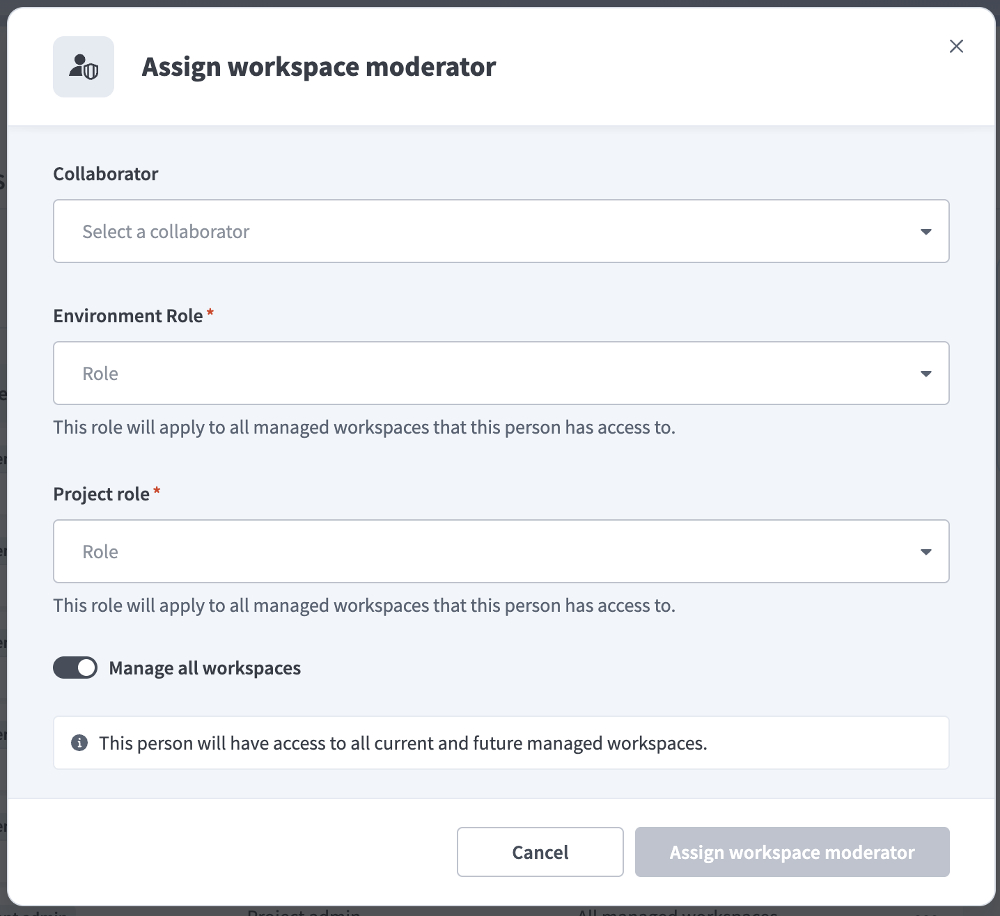 Assign roles to AHQ moderators