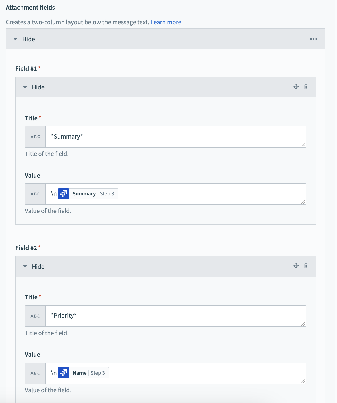 Attachment fields