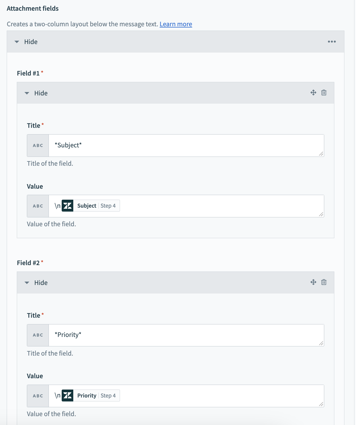 Attachment fields