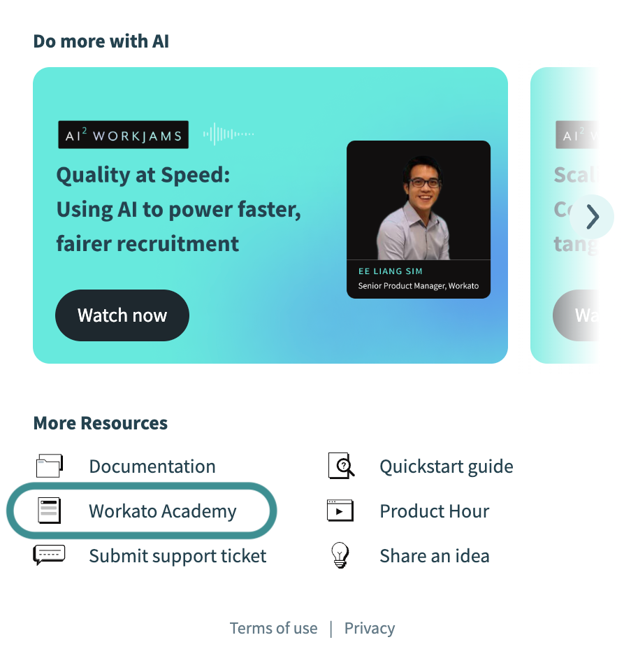 Workato Academy button