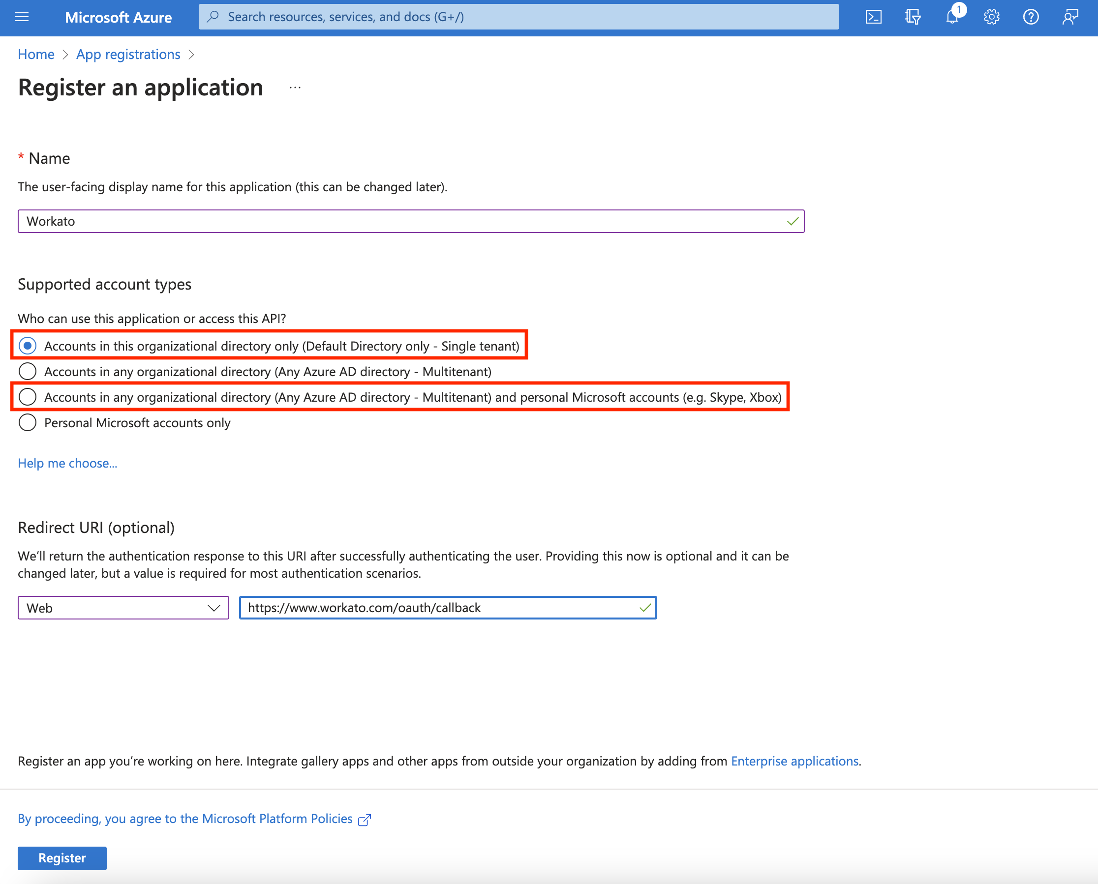 Register an application