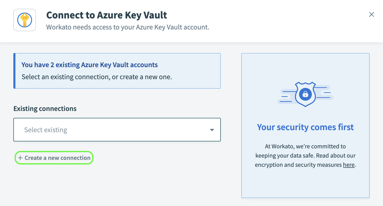 Create a new Azure Key Vault connection