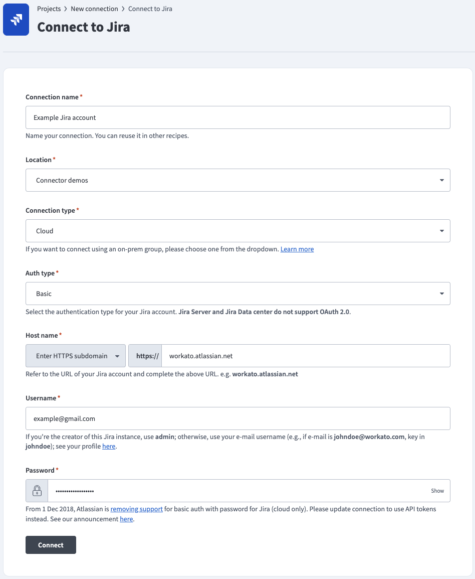 設定済みの Jira コネクション