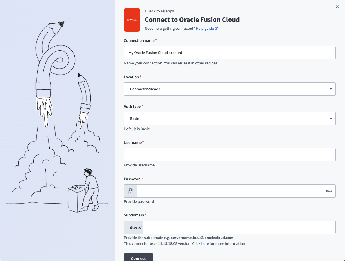 Connect to Oracle Fusion Cloud (basic authentication)