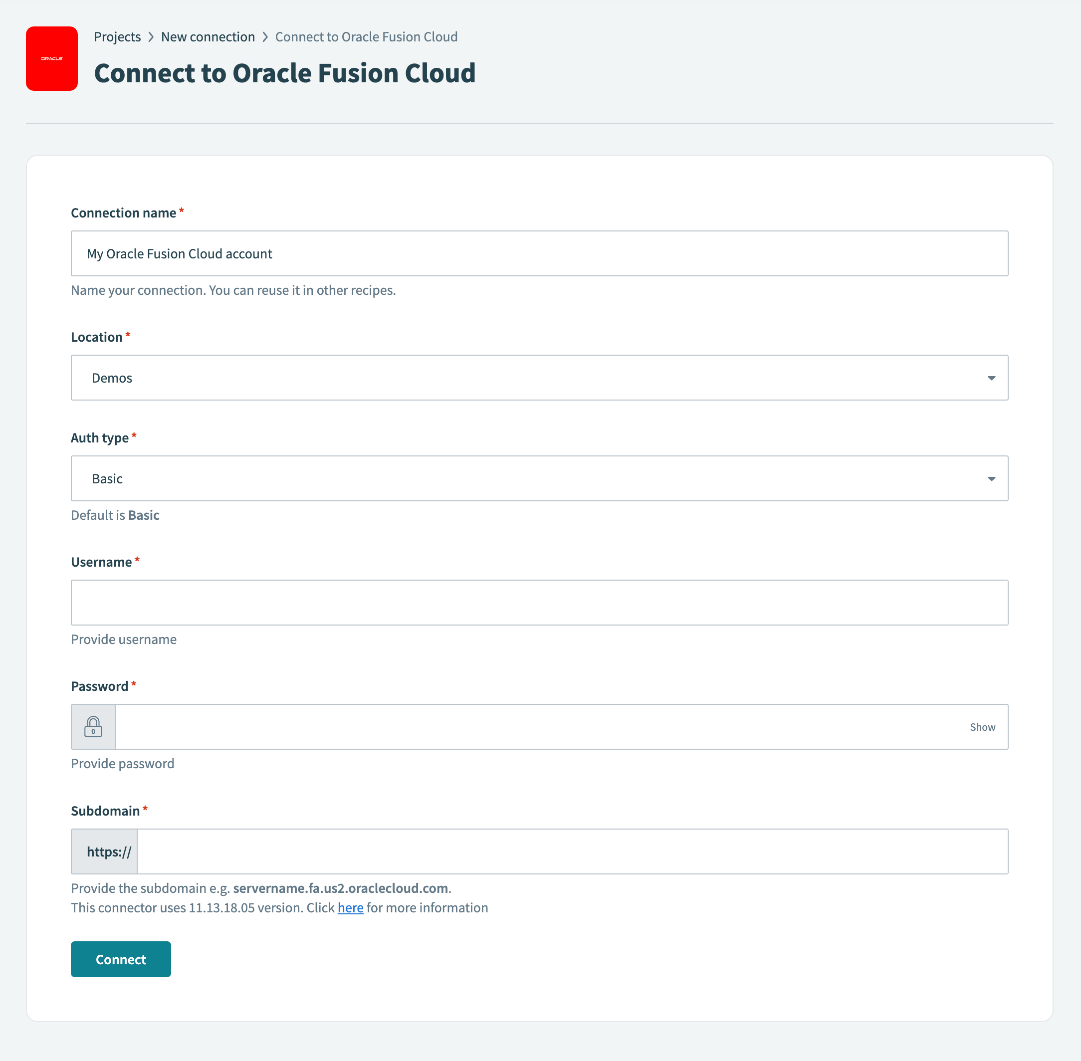 Connect to Oracle Fusion Cloud (basic authentication)