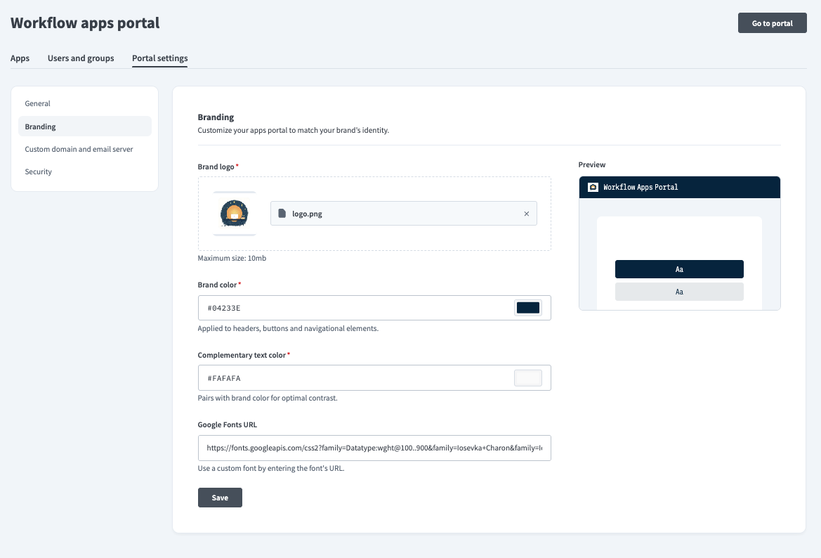 Preview your branding choices
