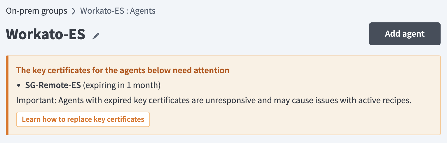 Certificate expiration warning