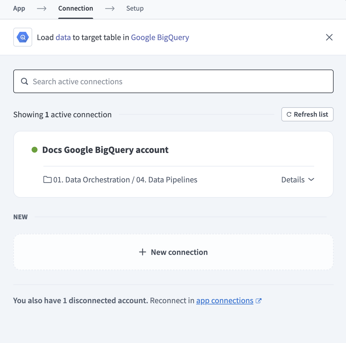Choose a Google BigQuery connection