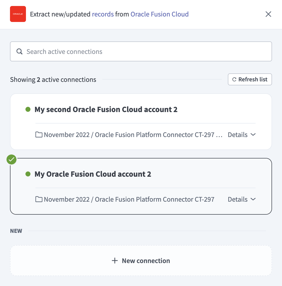 Choose a Oracle Fusion Cloud connection