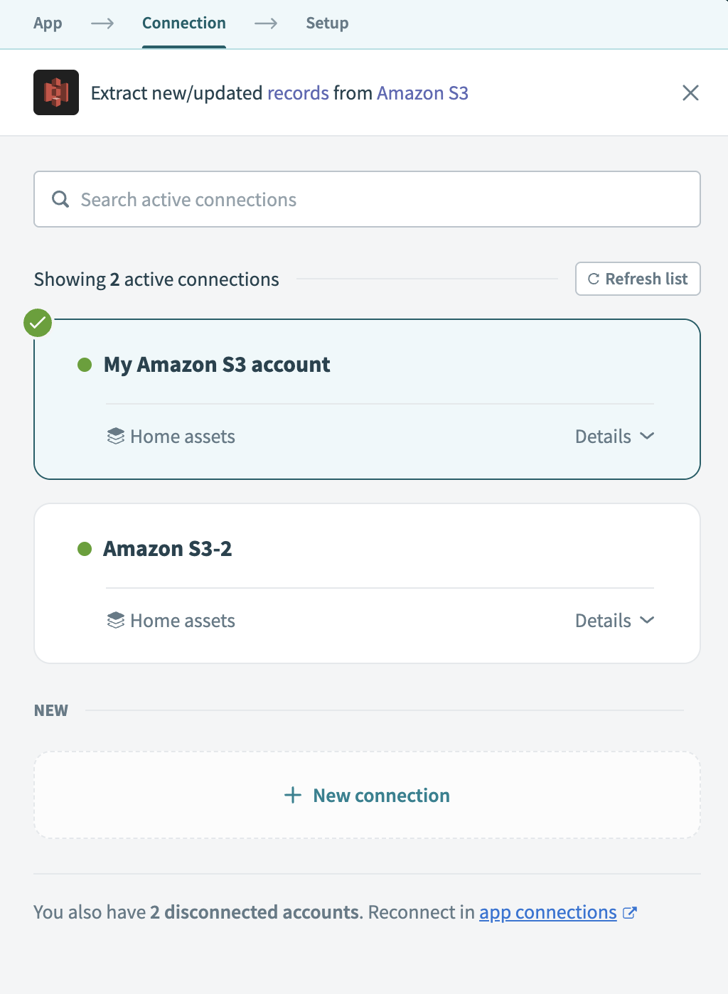 Choose an Amazon S3 connection