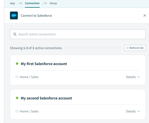 Choose a Salesforce connection